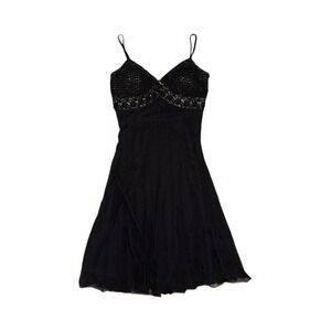 Vision Apparel Women's Sz 6 Black Crochet Bodice Embellished Midi Dress VTG Y2K